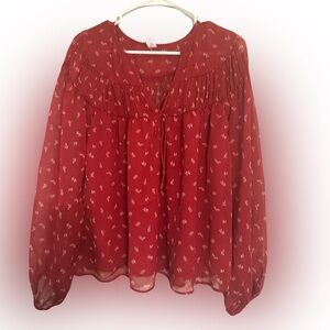 Old Navy Red Blouse with White Pattern